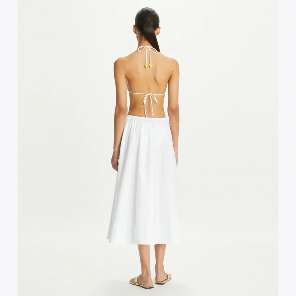 NWT $398 Tory Burch Beaded Cotton Poplin Skirt In White